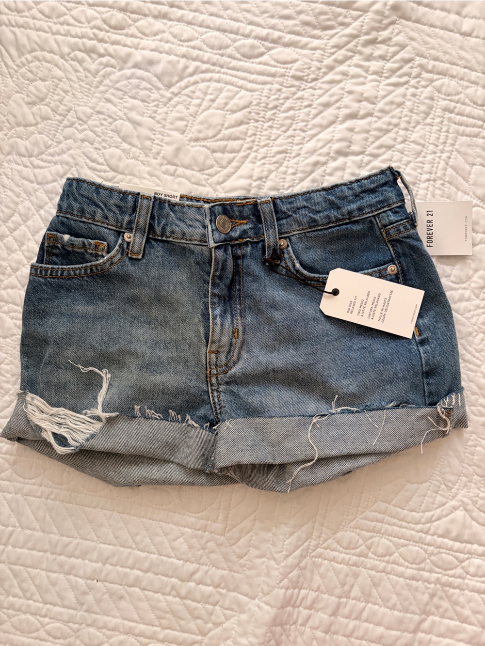 Forever 21 Light Wash Distressed Denim Mini Skirt
